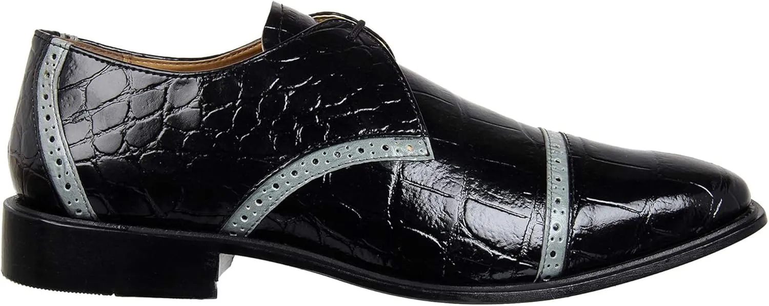 LIBERTYZENO Mens Wingtip Brogue EEL & Croco Print Genuine Leather Adults Lace Up Oxford Dress Shoes for Prom Graduation