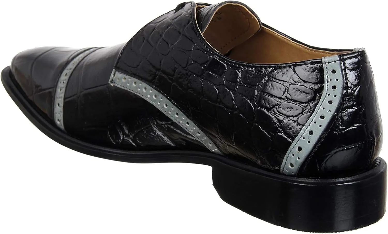 LIBERTYZENO Mens Wingtip Brogue EEL & Croco Print Genuine Leather Adults Lace Up Oxford Dress Shoes for Prom Graduation