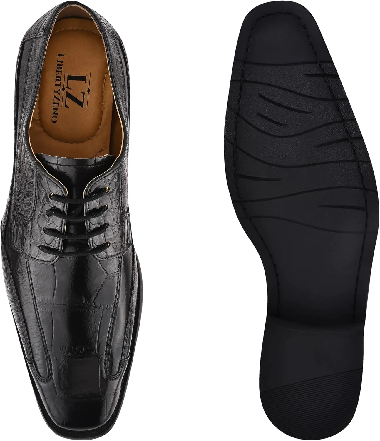 LIBERTYZENO Mens Wingtip Brogue Genuine Leather Adults Lace Up Oxford Dress Shoes for Easter Gift LS-1105