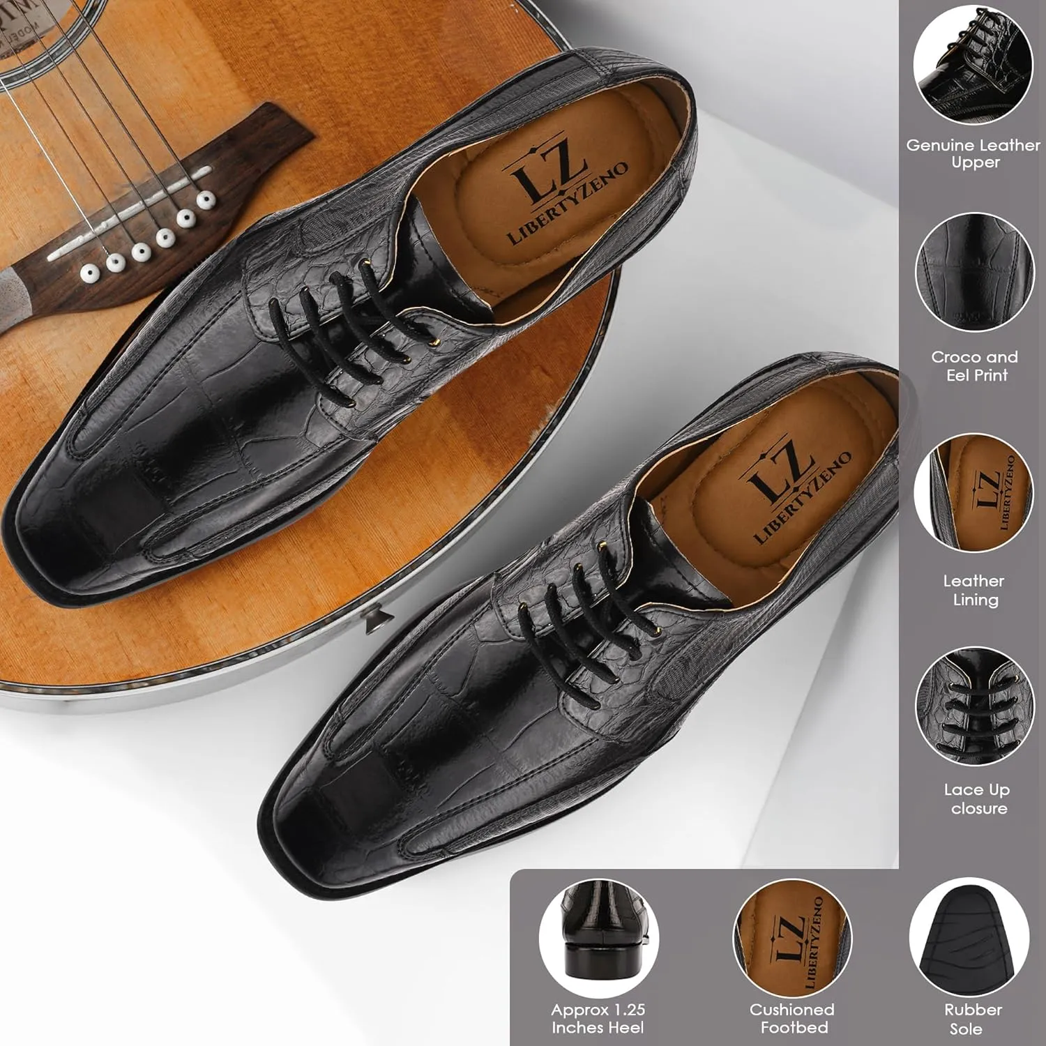 LIBERTYZENO Mens Wingtip Brogue Genuine Leather Adults Lace Up Oxford Dress Shoes for Easter Gift LS-1105