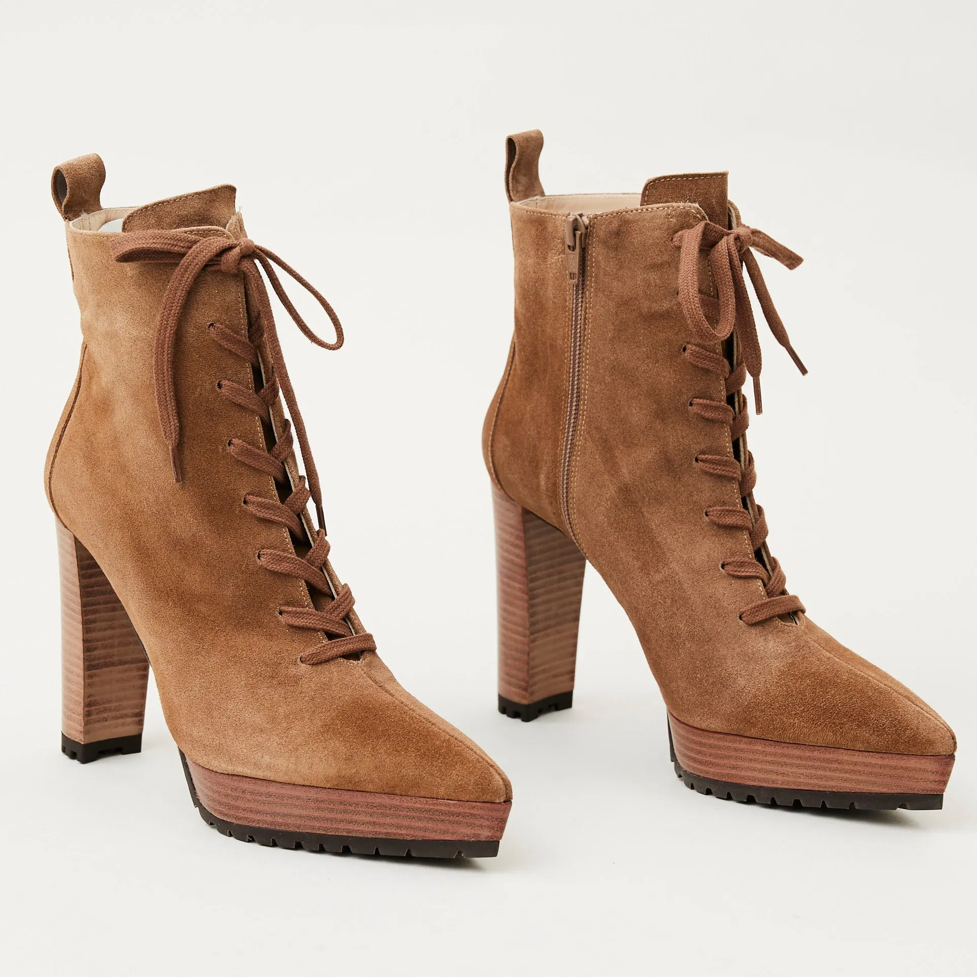 Lodi High Heeled Camel Suede Leather Boots