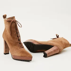 Lodi High Heeled Camel Suede Leather Boots