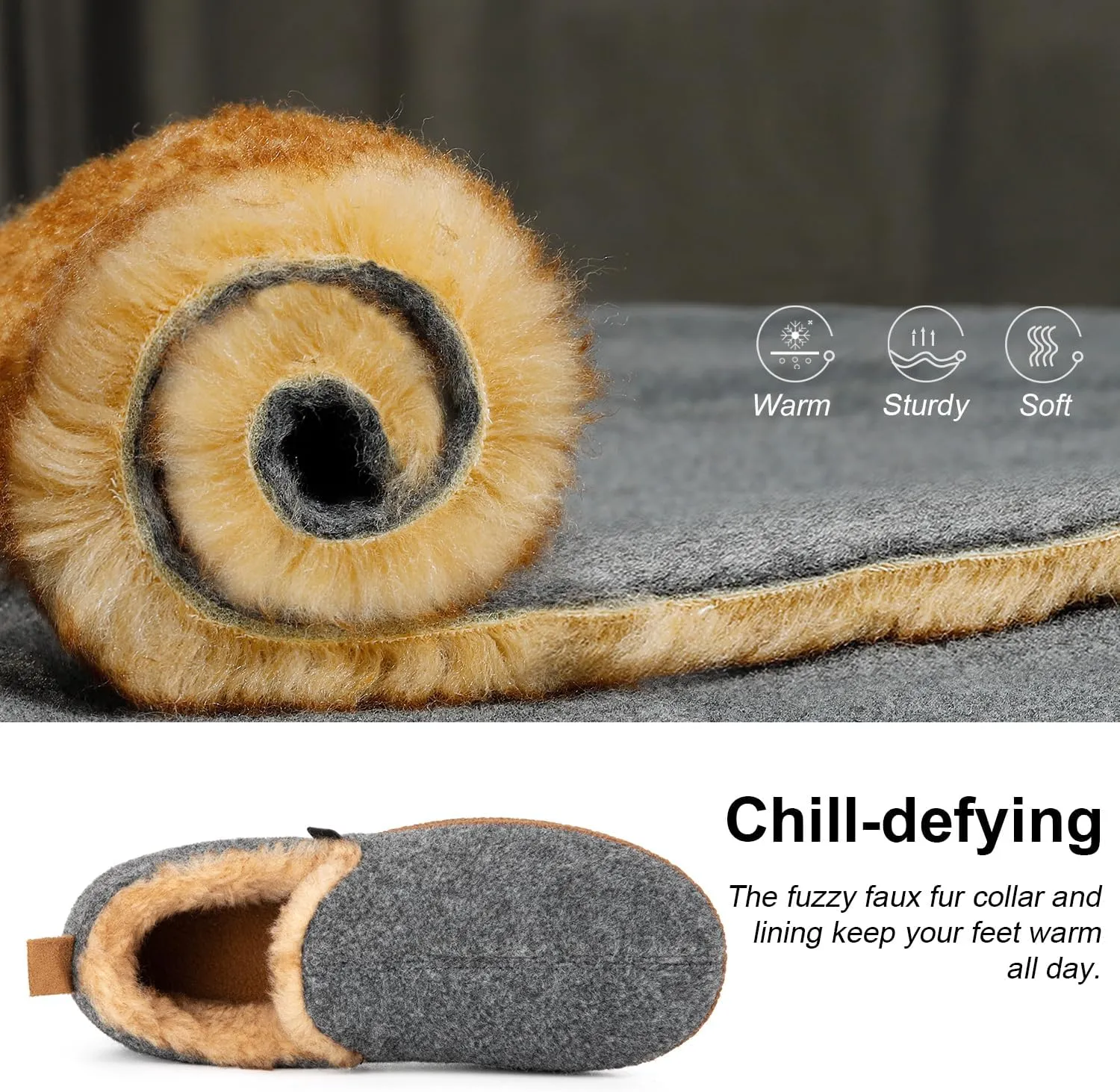 LongBay Women's Felt Bootie Slippers Warm Cozy Memory Foam Slipper Boots with Polar Fleece Lining Non Slip House Shoes Indoor Outdoor