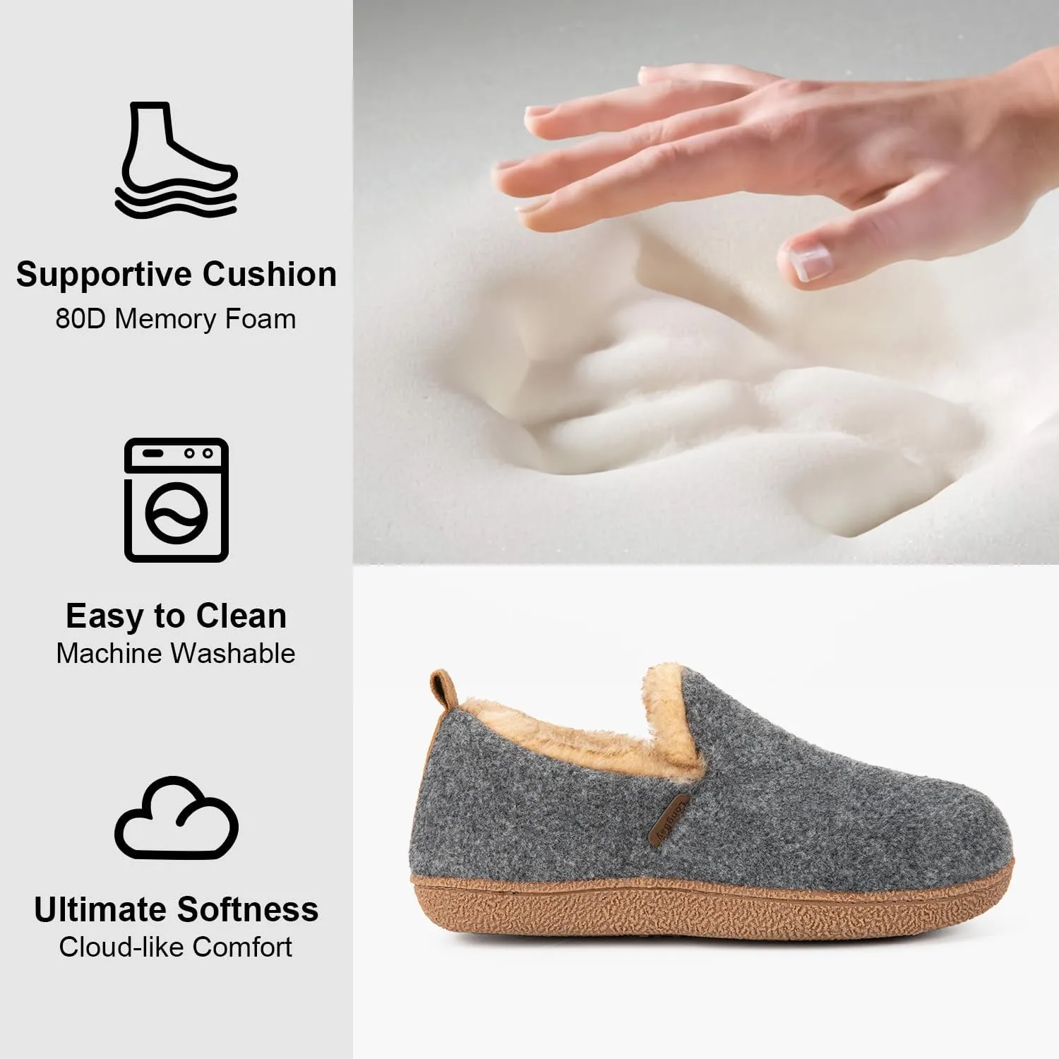 LongBay Women's Felt Bootie Slippers Warm Cozy Memory Foam Slipper Boots with Polar Fleece Lining Non Slip House Shoes Indoor Outdoor