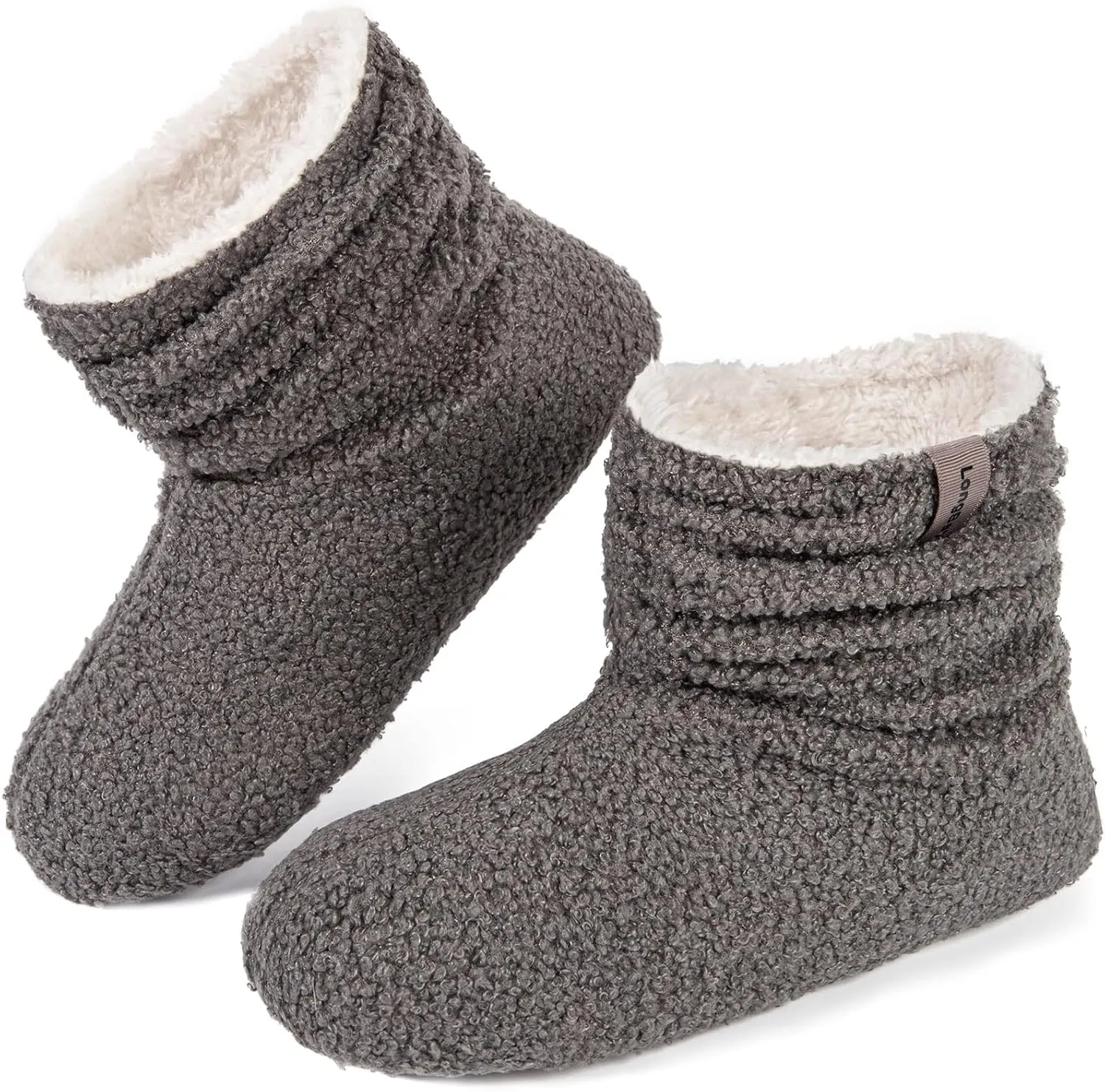 LongBay Women’s Warm Curly Fur Bootie Slippers Comfy Plush Fleece Boots Memory Foam House Shoes