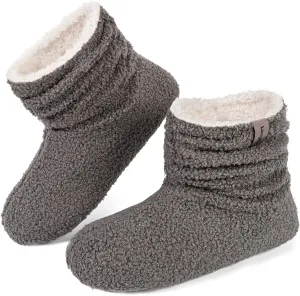 LongBay Women’s Warm Curly Fur Bootie Slippers Comfy Plush Fleece Boots Memory Foam House Shoes