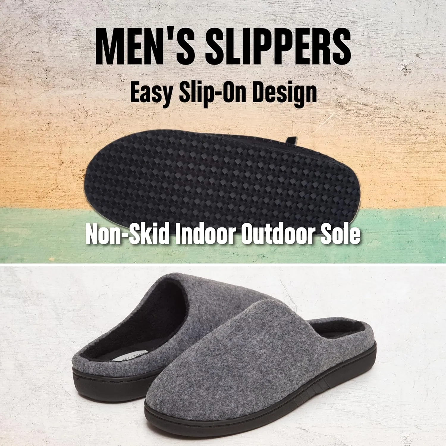 Lucky Brand Men's Memory Foam Slip On Clog Slippers, Indoor Outdoor Mens House Shoes, Warm Bedroom Clogs Slipper for Men