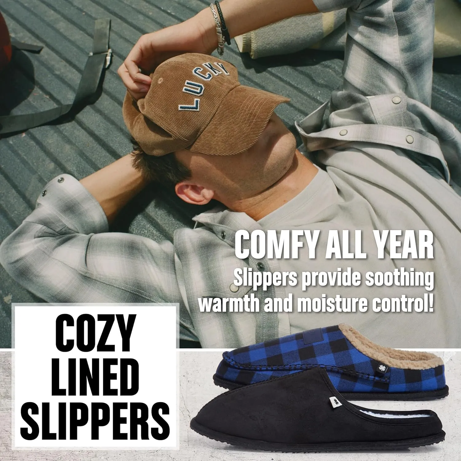 Lucky Brand Men's Memory Foam Slip On Clog Slippers, Indoor Outdoor Mens House Shoes, Warm Bedroom Clogs Slipper for Men