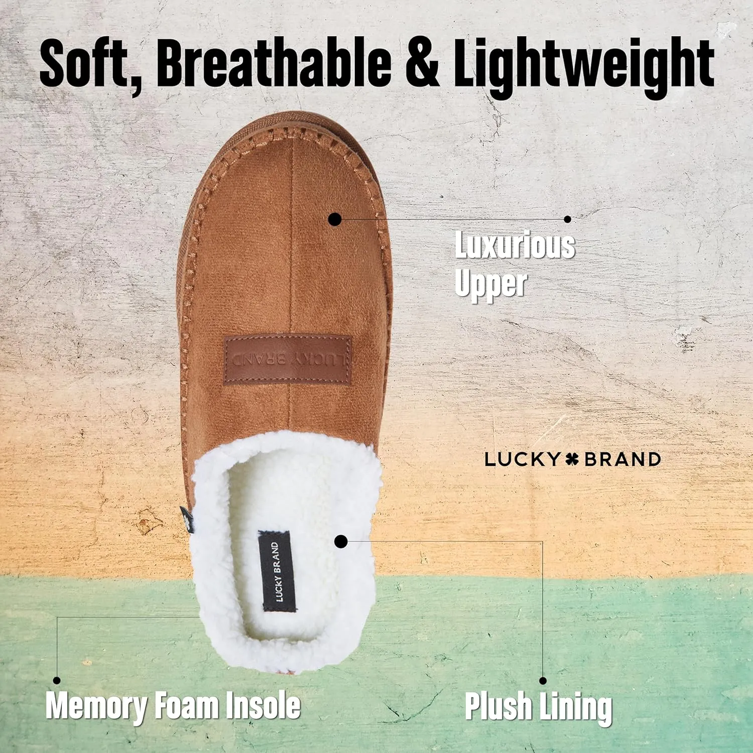 Lucky Brand Men's Memory Foam Slip On Clog Slippers, Indoor Outdoor Mens House Shoes, Warm Bedroom Clogs Slipper for Men
