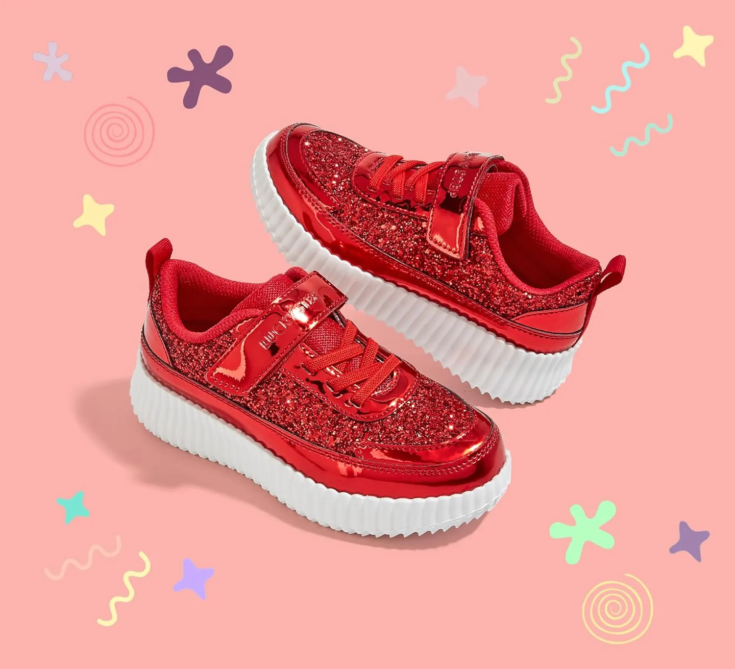 LUCKY STEP Kid's Glitter Running Sneaker Sparkly Braided Shiny Bling Princess Shoes School Athletic Walking Shoes for Children/Boys/Girls