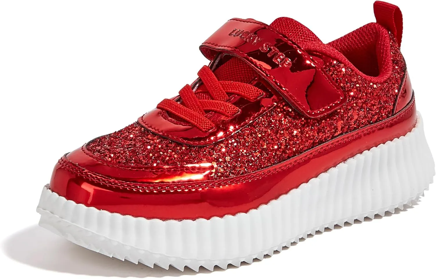 LUCKY STEP Kid's Glitter Running Sneaker Sparkly Braided Shiny Bling Princess Shoes School Athletic Walking Shoes for Children/Boys/Girls
