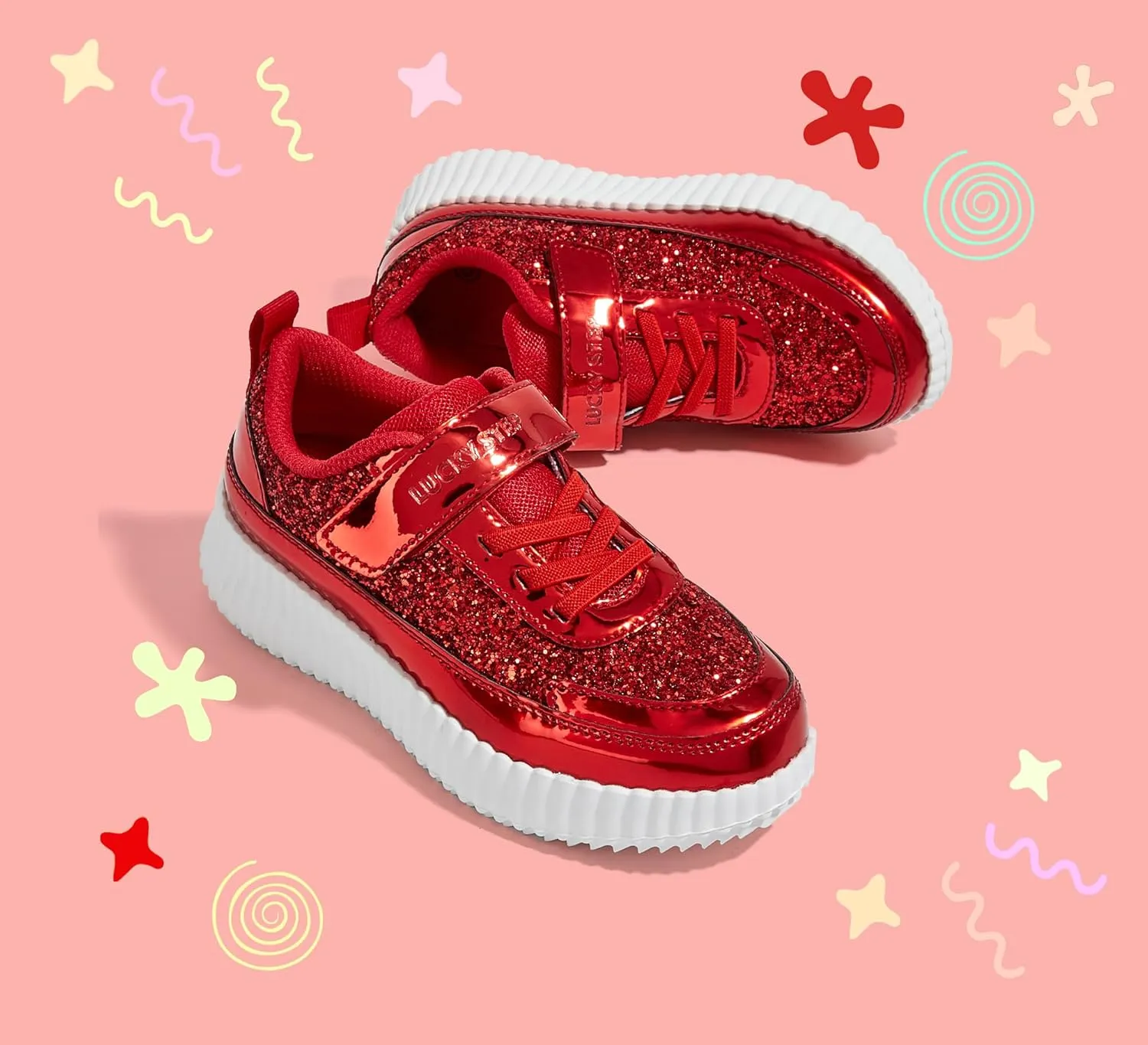 LUCKY STEP Kid's Glitter Running Sneaker Sparkly Braided Shiny Bling Princess Shoes School Athletic Walking Shoes for Children/Boys/Girls