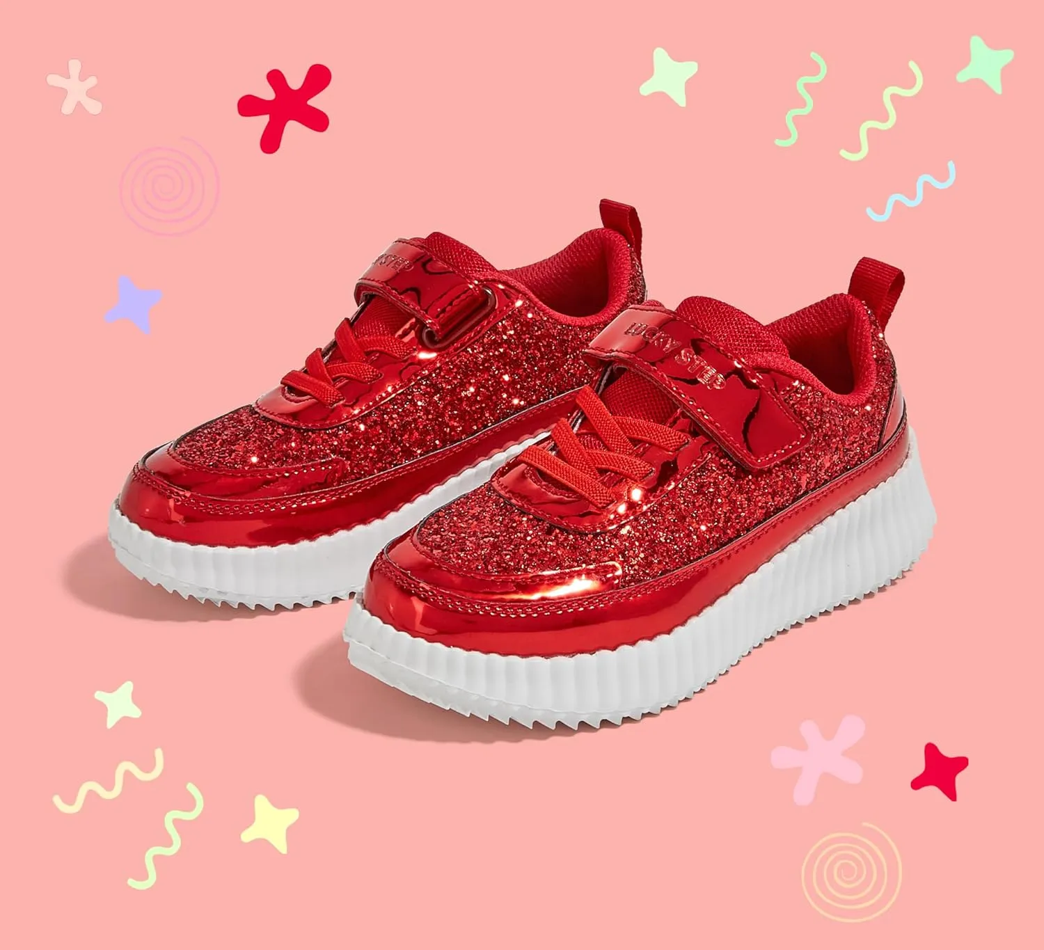 LUCKY STEP Kid's Glitter Running Sneaker Sparkly Braided Shiny Bling Princess Shoes School Athletic Walking Shoes for Children/Boys/Girls