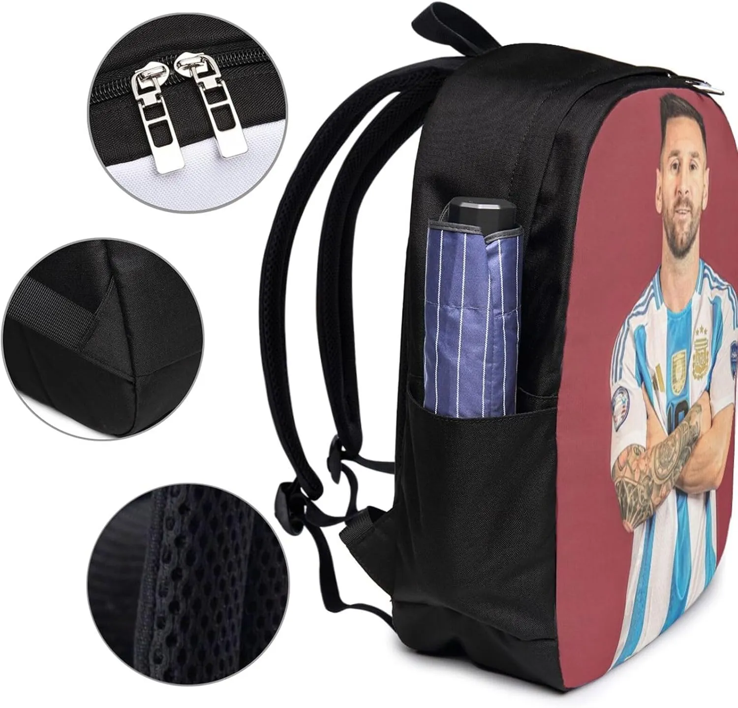 M-essi simple large capacity backpack, the whole bag is stylish and lightweight, the main bag is large enough Black