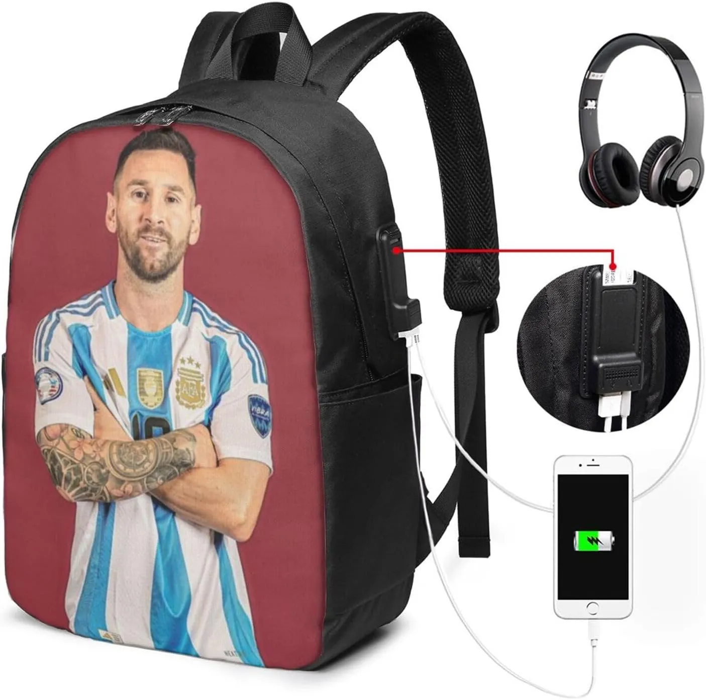 M-essi simple large capacity backpack, the whole bag is stylish and lightweight, the main bag is large enough Black