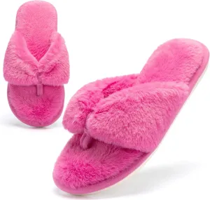 MAXTOP Fluffy House Slippers for Women Open Toe Cute Memory Foam Flip Flop Slippers Indoor Outdoor Soft Slides Shoes