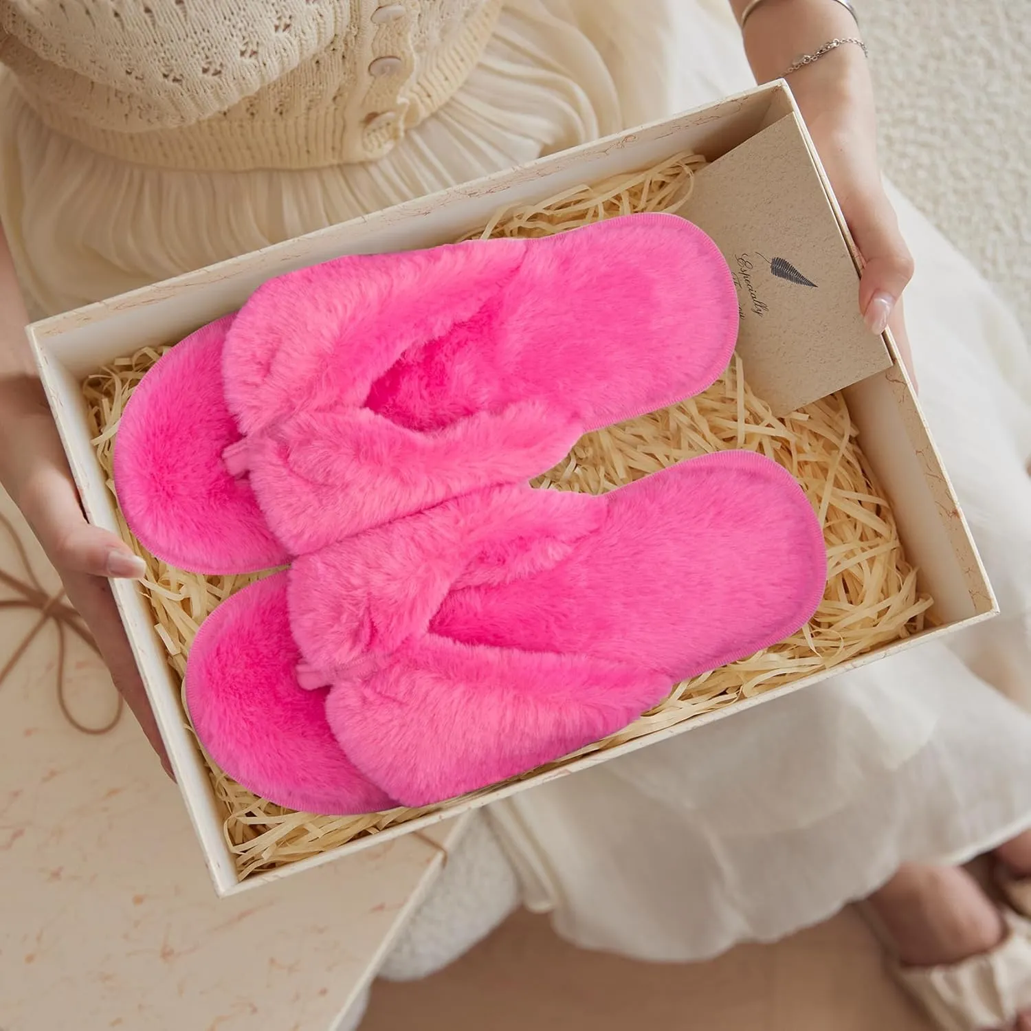 MAXTOP Fluffy House Slippers for Women Open Toe Cute Memory Foam Flip Flop Slippers Indoor Outdoor Soft Slides Shoes