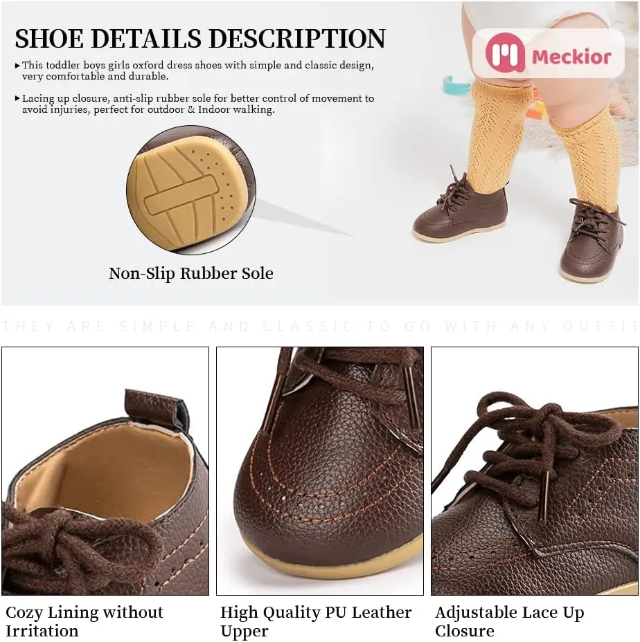 Meckior Infant Baby Boys Girls Classic PU Leather Wedding Loafers Brogue Toddler Oxford Dress Shoes First Steps Walking Flat Lazy Crib Shoe