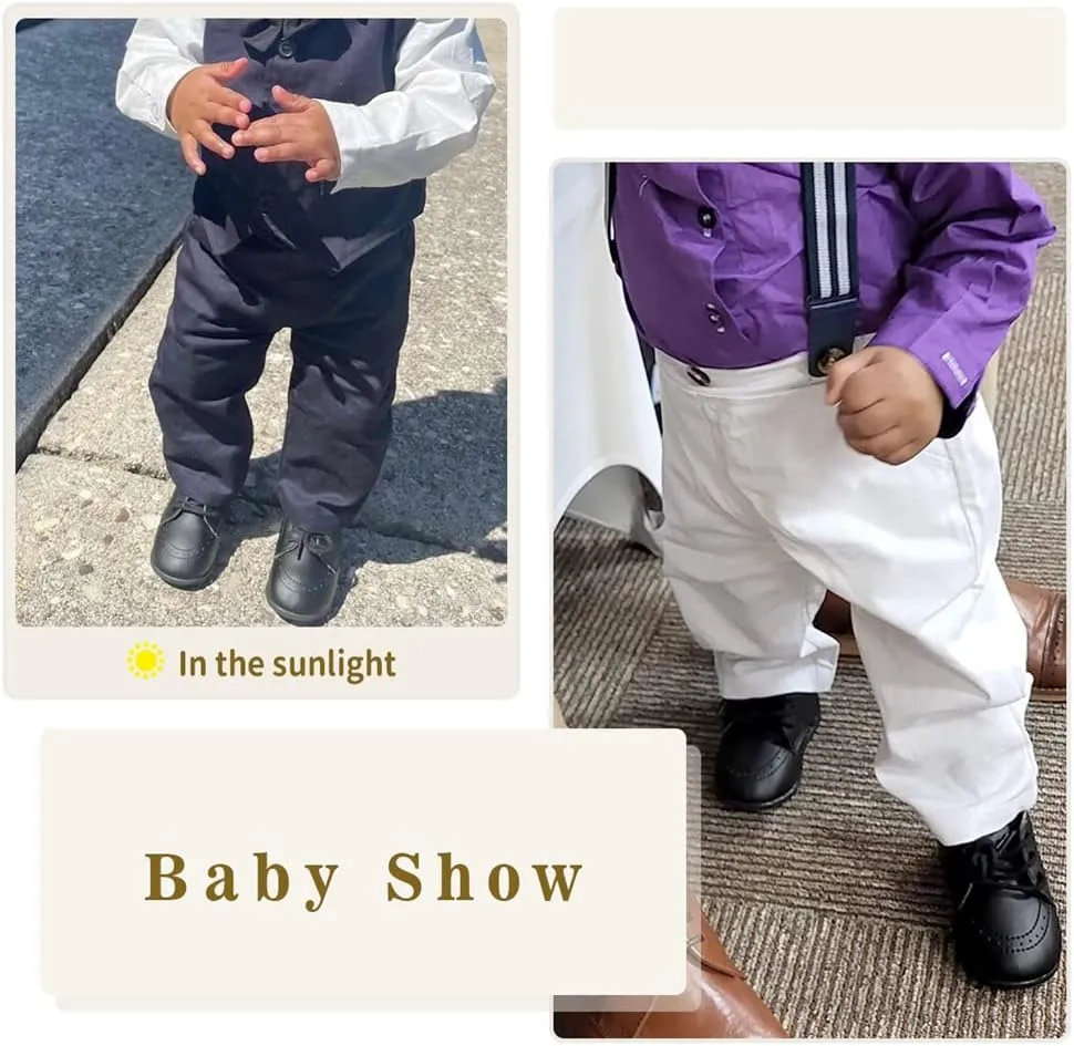 Meckior Infant Baby Boys Girls Classic PU Leather Wedding Loafers Brogue Toddler Oxford Dress Shoes First Steps Walking Flat Lazy Crib Shoe