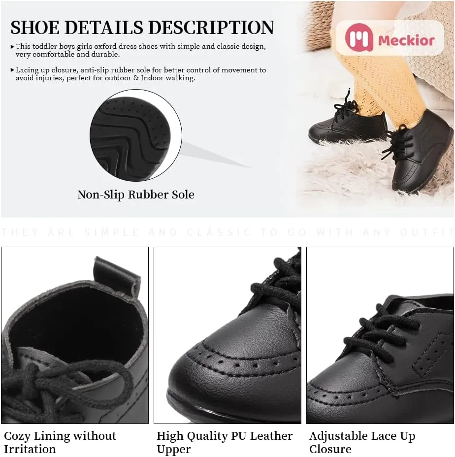 Meckior Infant Baby Boys Girls Classic PU Leather Wedding Loafers Brogue Toddler Oxford Dress Shoes First Steps Walking Flat Lazy Crib Shoe