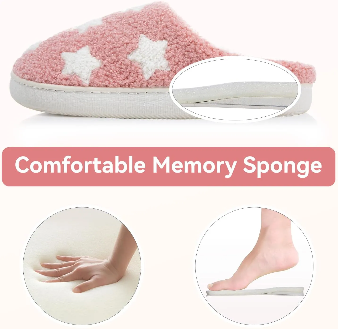 Memory Foam Slippers for Women - House Slip-on with Colorful Hearts & Stars Pattern Cute Cozy Bedroom shoes