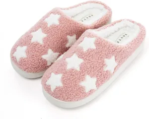 Memory Foam Slippers for Women - House Slip-on with Colorful Hearts & Stars Pattern Cute Cozy Bedroom shoes