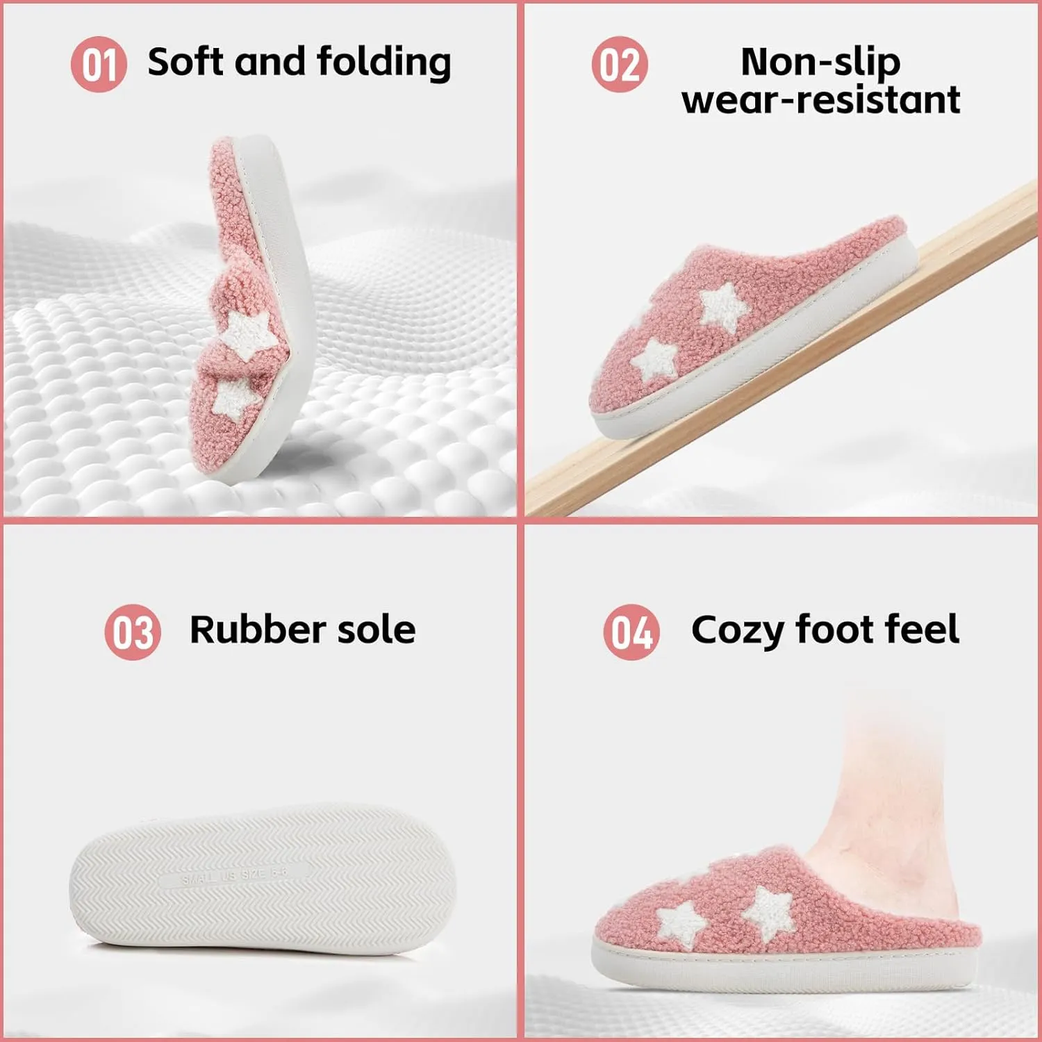 Memory Foam Slippers for Women - House Slip-on with Colorful Hearts & Stars Pattern Cute Cozy Bedroom shoes