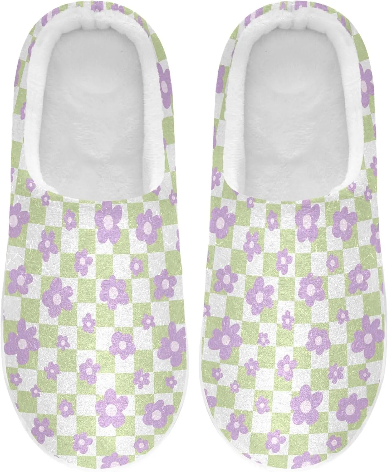 Memory Foam Slippers for Women's and Men's Warm Plush Anti-Skid Sole Lightweight House Slipper Socks Indoor Outdoor Winter Bedroom S Flower Power Buffalo Plaid Tartan Check Scotland Shabby Chic