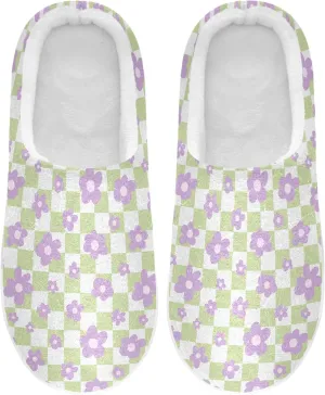 Memory Foam Slippers for Women's and Men's Warm Plush Anti-Skid Sole Lightweight House Slipper Socks Indoor Outdoor Winter Bedroom S Flower Power Buffalo Plaid Tartan Check Scotland Shabby Chic