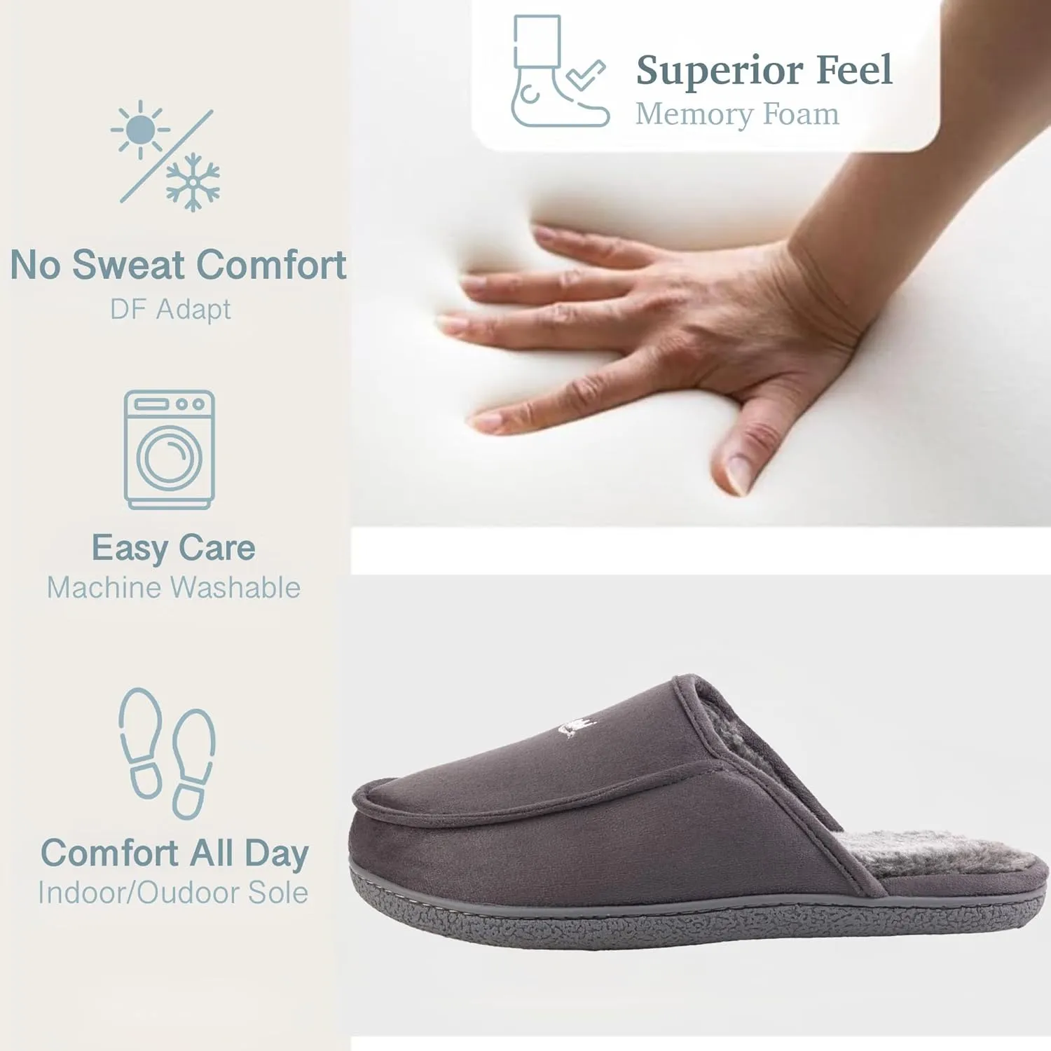Men's 80D High Density Memory Foam House Slippers, Indoor Outdoor Slip On Clog House Shoes