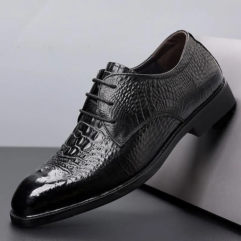 Men's Alligator Crocodile Print Oxfords Fashion Lace Up Dress Shoes Genuine Leather Business Brogue Handmade Formal Shoe for Men