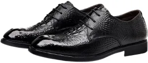 Men's Alligator Crocodile Print Oxfords Fashion Lace Up Dress Shoes Genuine Leather Business Brogue Handmade Formal Shoe for Men