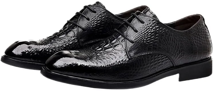 Men's Alligator Crocodile Print Oxfords Fashion Lace Up Dress Shoes Genuine Leather Business Brogue Handmade Formal Shoe for Men