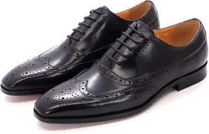 Mens Brogue Formal Dress Classic Oxfords Leather Lace-ups Work Uniform Wingtip Wedding Party Brogues Derbys,Black-40