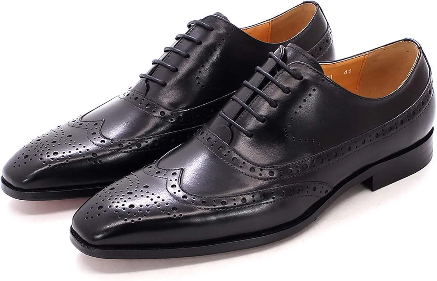 Mens Brogue Formal Dress Classic Oxfords Leather Lace-ups Work Uniform Wingtip Wedding Party Brogues Derbys,Black-40