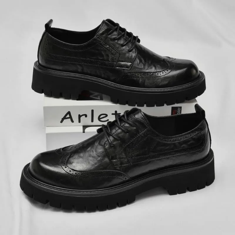 Men's Brogue Oxfords Shoes Fashion Classic Carved Lace Up Leather Low Dress Shoes for Business Formal Daily Walking