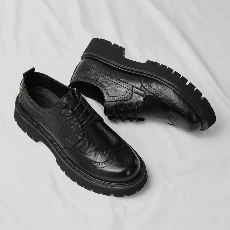 Men's Brogue Oxfords Shoes Fashion Classic Carved Lace Up Leather Low Dress Shoes for Business Formal Daily Walking