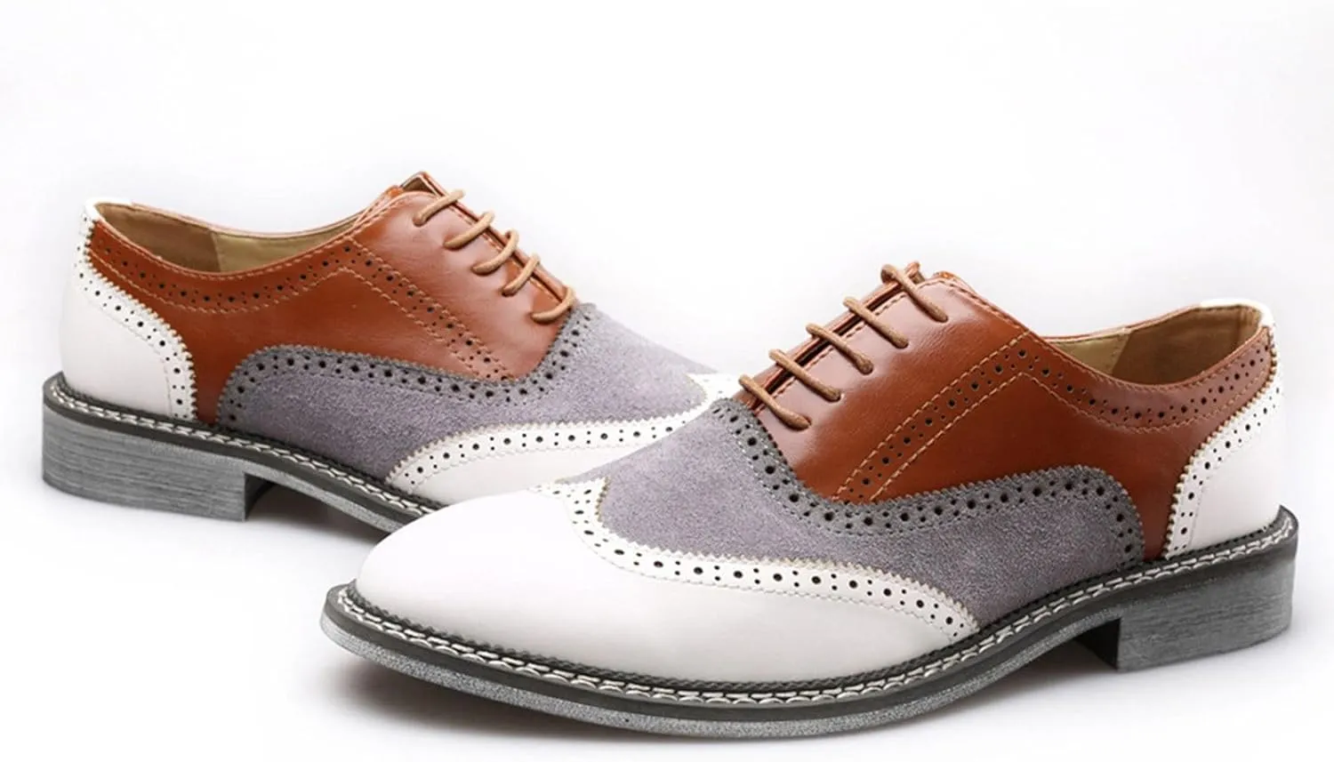 Men's Brogue Wingtip Leather Lace-Up Oxford Shoes Business Party Wedding Pointed Toe Dress Shoes Comfort Causal Low Heel Walking Shoes