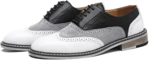 Men's Brogue Wingtip Leather Lace-Up Oxford Shoes Business Party Wedding Pointed Toe Dress Shoes Comfort Causal Low Heel Walking Shoes
