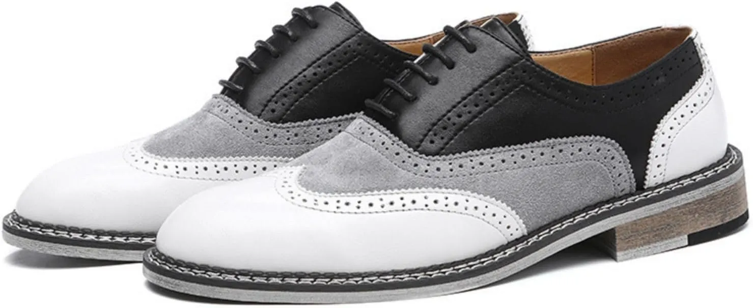 Men's Brogue Wingtip Leather Lace-Up Oxford Shoes Business Party Wedding Pointed Toe Dress Shoes Comfort Causal Low Heel Walking Shoes