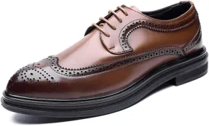 Men's Business Oxford Casual Chic British Style Low-top Classic Carving Lace Brogue Shoes Non-Slip (Color : Brown, Size : 9 M US)
