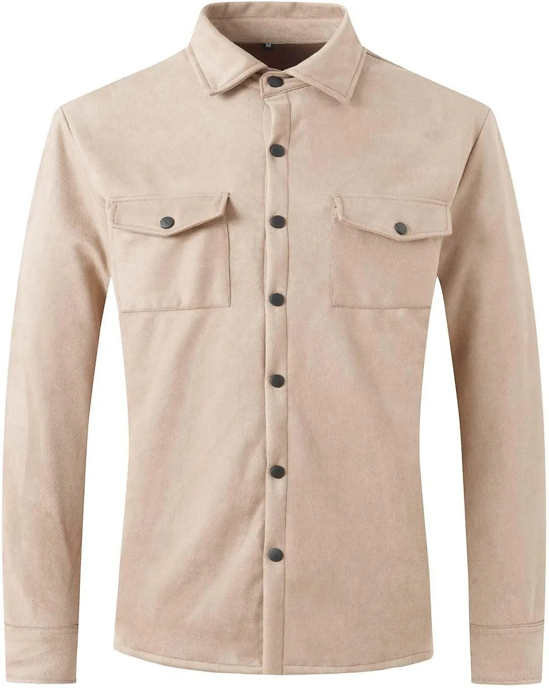 Mens Casual Shirt Jacket Winter Faux Suede Fleece Warm Lightweight Outwear Button Pocket Solid Lapel Long Sleeve Coat