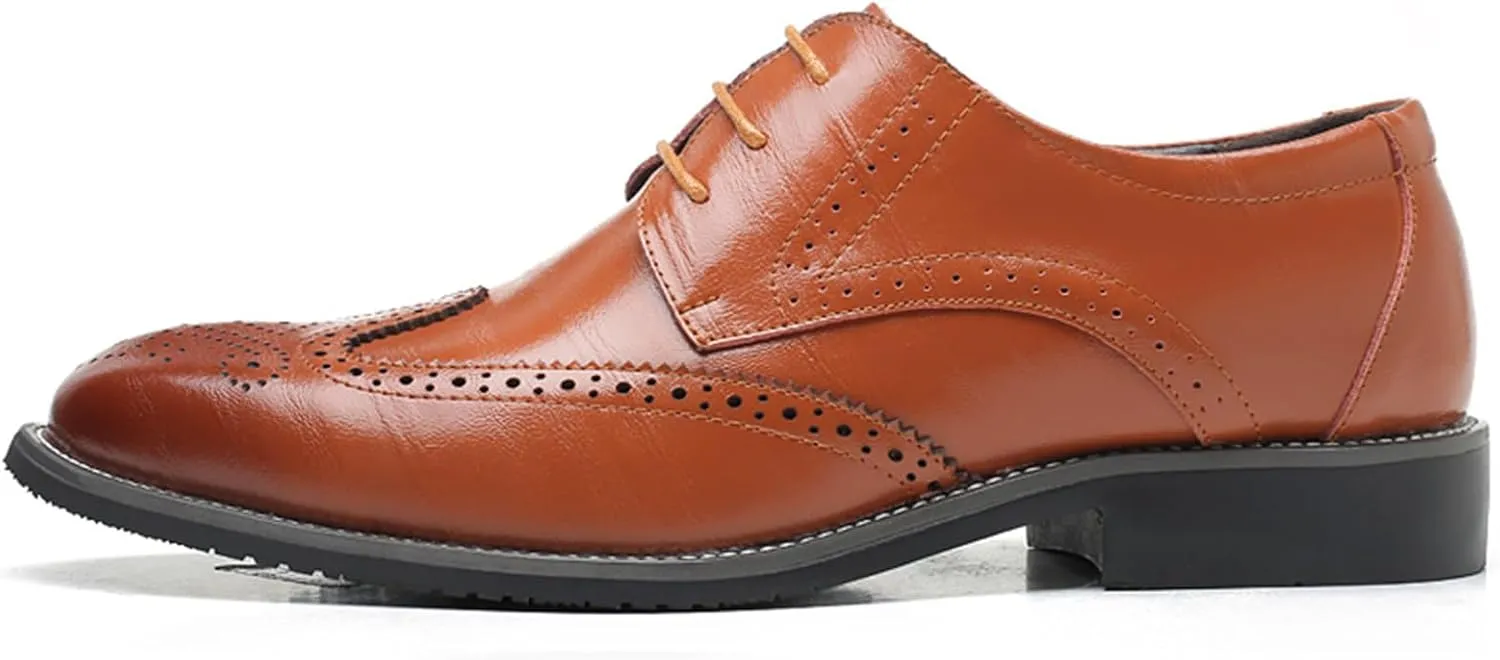 Men's Classic Leather Formal Business Oxford Wingtip Lace Up Retro Casual Dress Shoes for Men Comfortable
