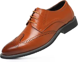 Men's Classic Leather Formal Business Oxford Wingtip Lace Up Retro Casual Dress Shoes for Men Comfortable