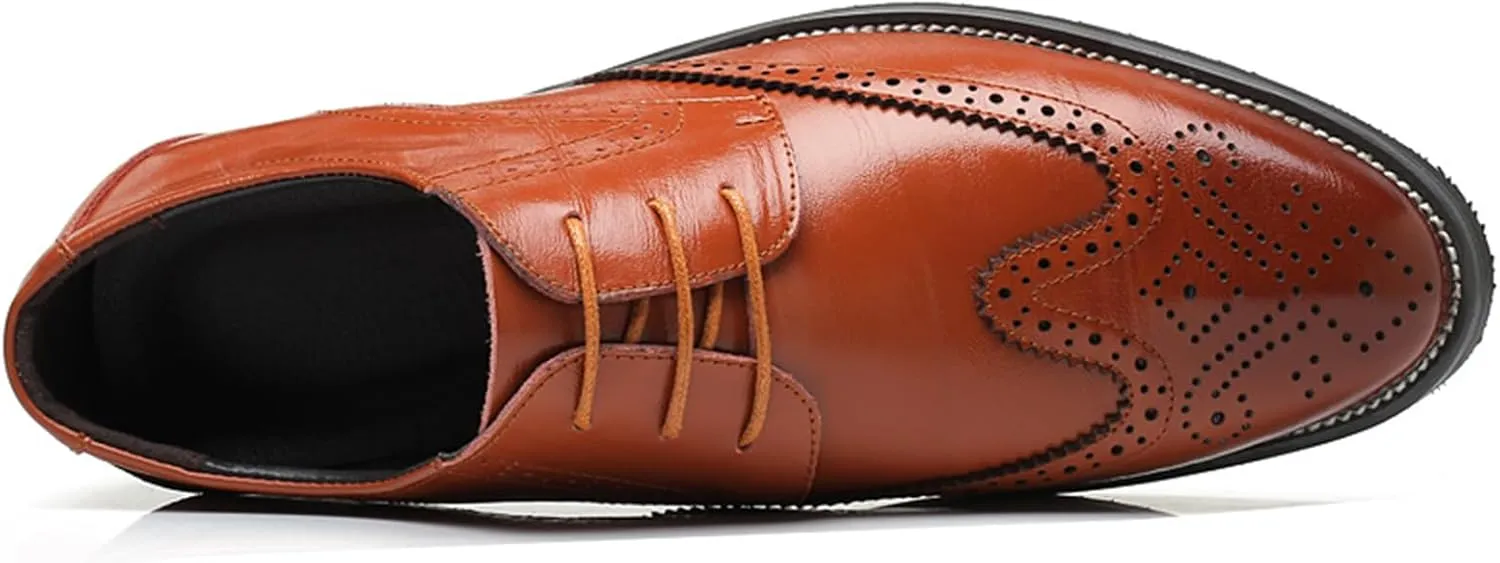 Men's Classic Leather Formal Business Oxford Wingtip Lace Up Retro Casual Dress Shoes for Men Comfortable
