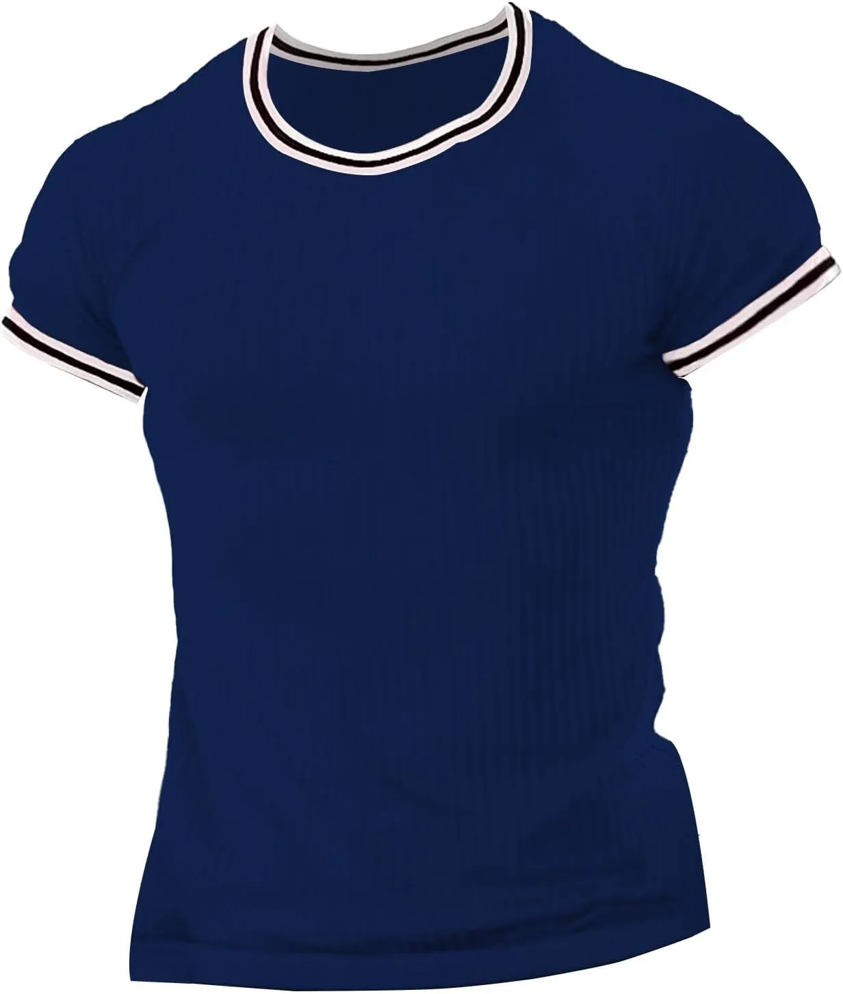Men's Compression Shirts Knit Ribbed Stretch Short Sleeve Muscle T-Shirts Summer Casual Workout Sport Undershirts