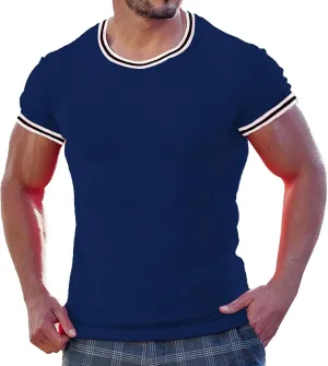 Men's Compression Shirts Knit Ribbed Stretch Short Sleeve Muscle T-Shirts Summer Casual Workout Sport Undershirts