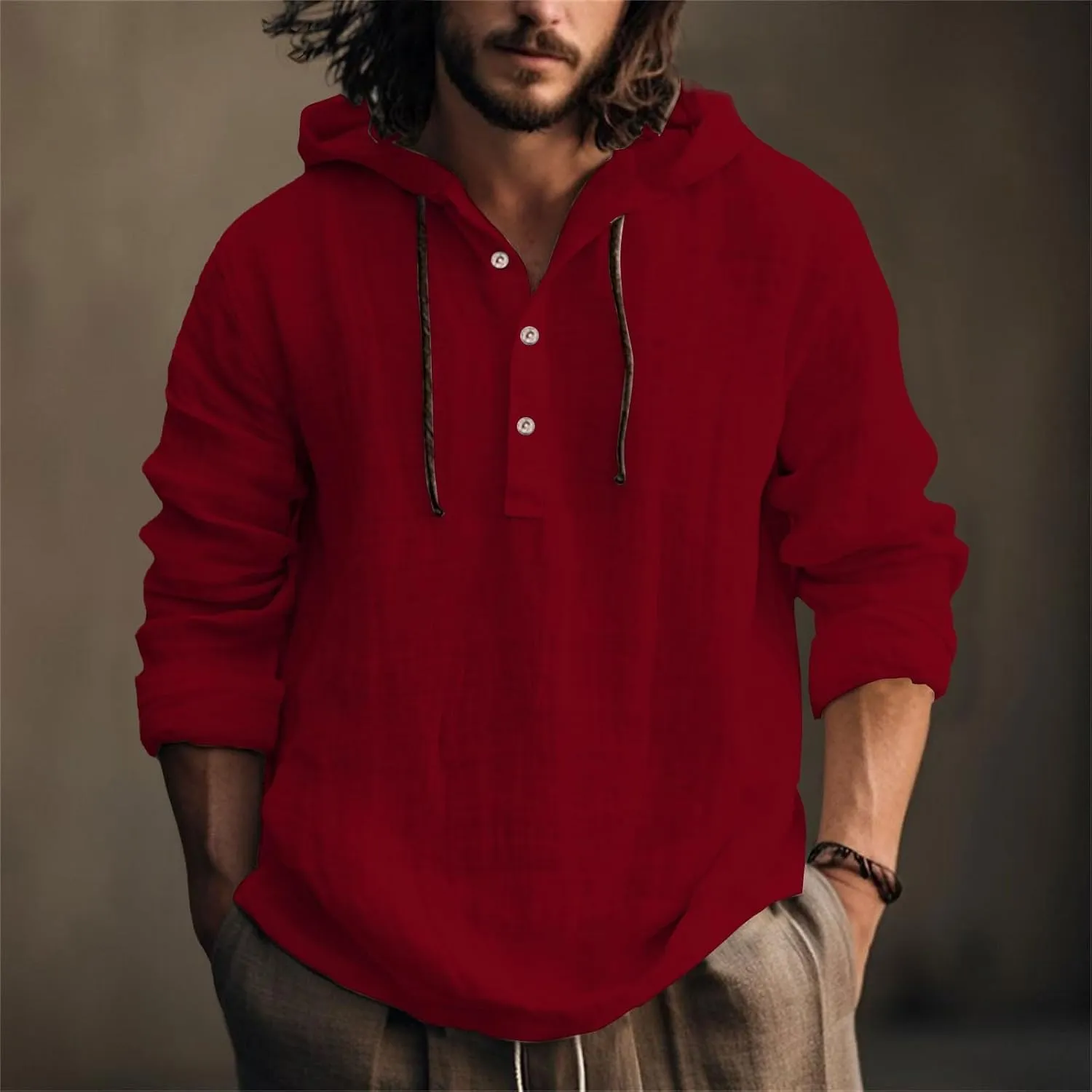 Mens Cotton Linen Shirts with Hood Long Sleeve Button Down Summer Tops Roll-Up Sleeve Lightweight Dry Fit Beach Tees