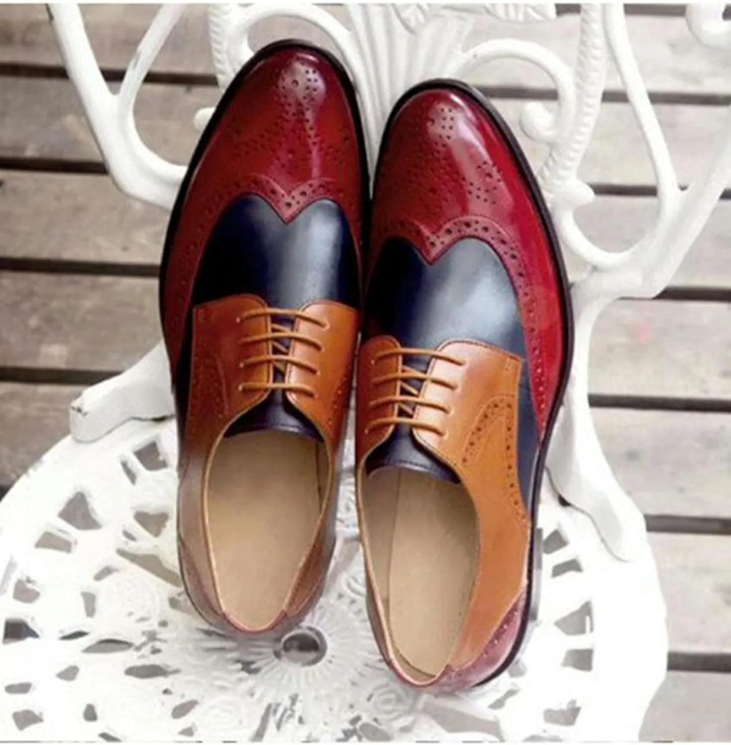Men's Formal Shoes, Patched Dance Oxford Shoes, Casual Pointed Formal Dating Shoes, Spring Low Cut Lace up Brogue Shoes, 8.5, Brown