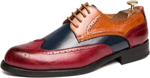 Men's Formal Shoes, Patched Dance Oxford Shoes, Casual Pointed Formal Dating Shoes, Spring Low Cut Lace up Brogue Shoes, 8.5, Brown